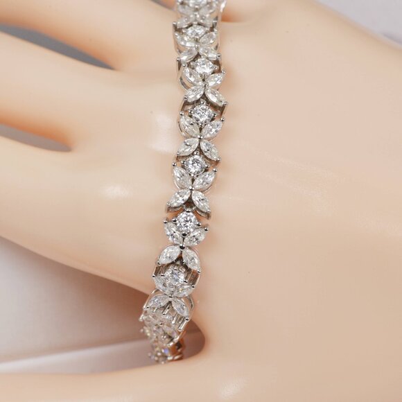 GRA Certified Maqui and Round Cut Moissanite Tennis Bracelet 925 Sterling - Picture 2 of 8